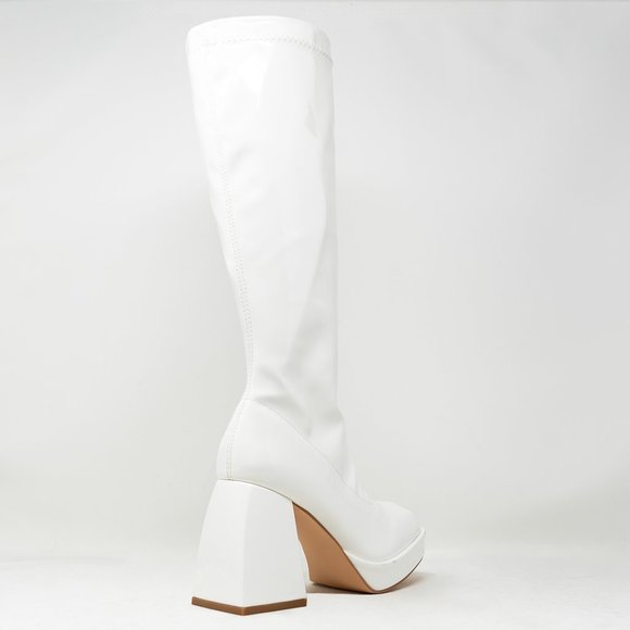 Chase & Chloe Women's Low Platform Mid Calf Boots with High Chunky Block Heel - Picture 3 of 3